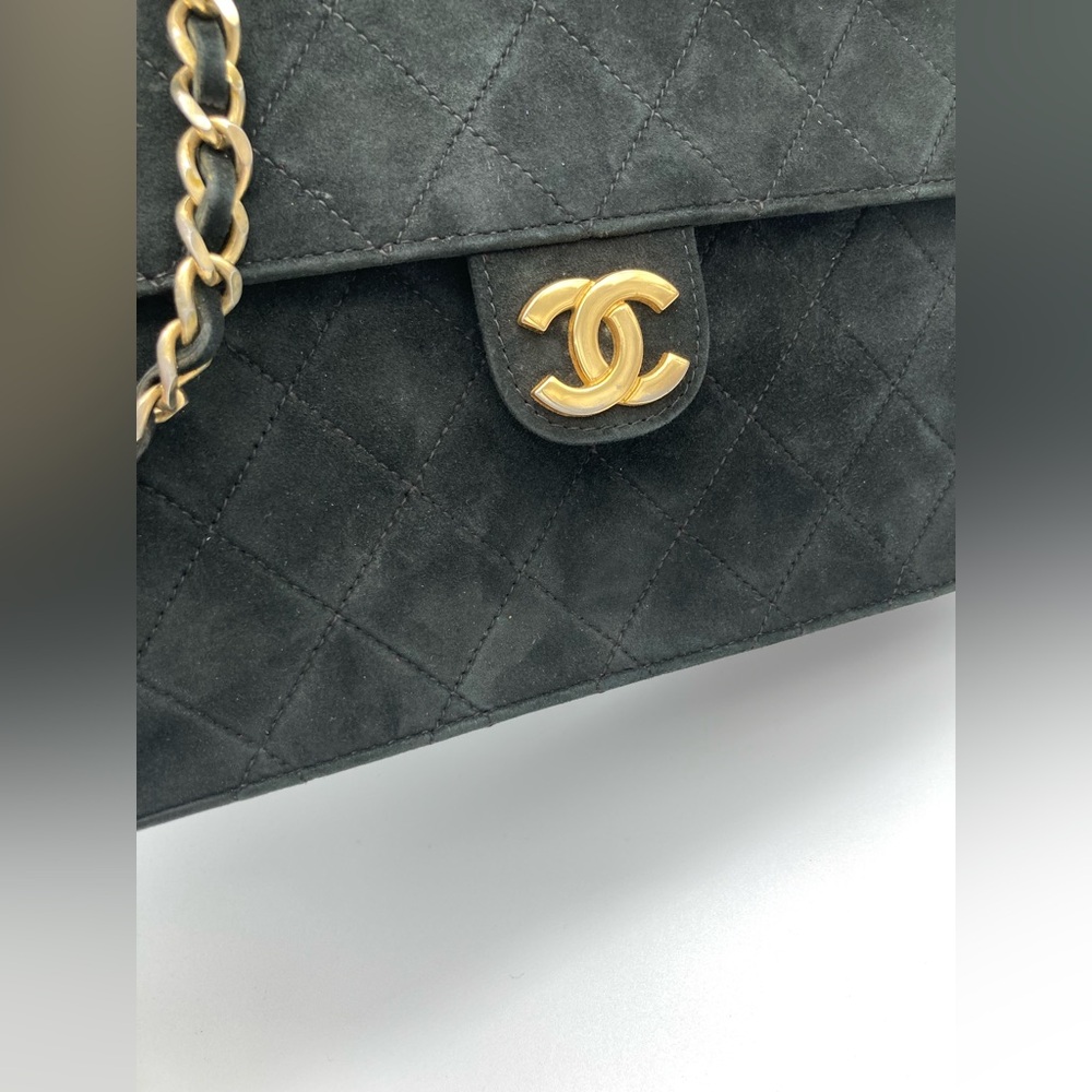 CHANEL QUILTED BLACK GOLD MATELASSE CC SUEDE SINGLE FLAP SHOULDER BAG WITH COA - Picture 15 of 15